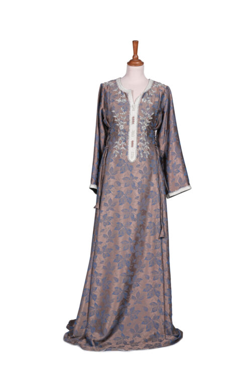 Floral Jacquard Kaftan with Crystal Embellished Bodice