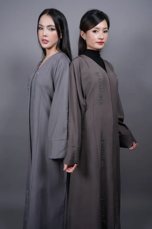 Elegant Dual-Tone Abayas with Vertical Embroidered Accents