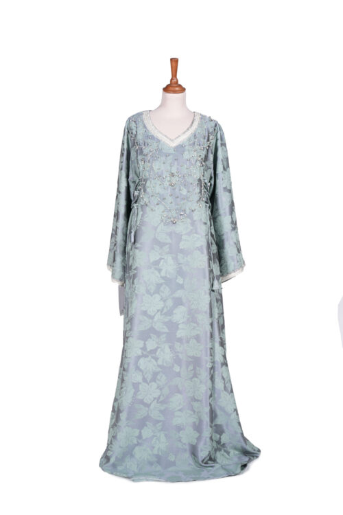 Floral Jacquard Kaftan with Crystal-Embellished Neckline