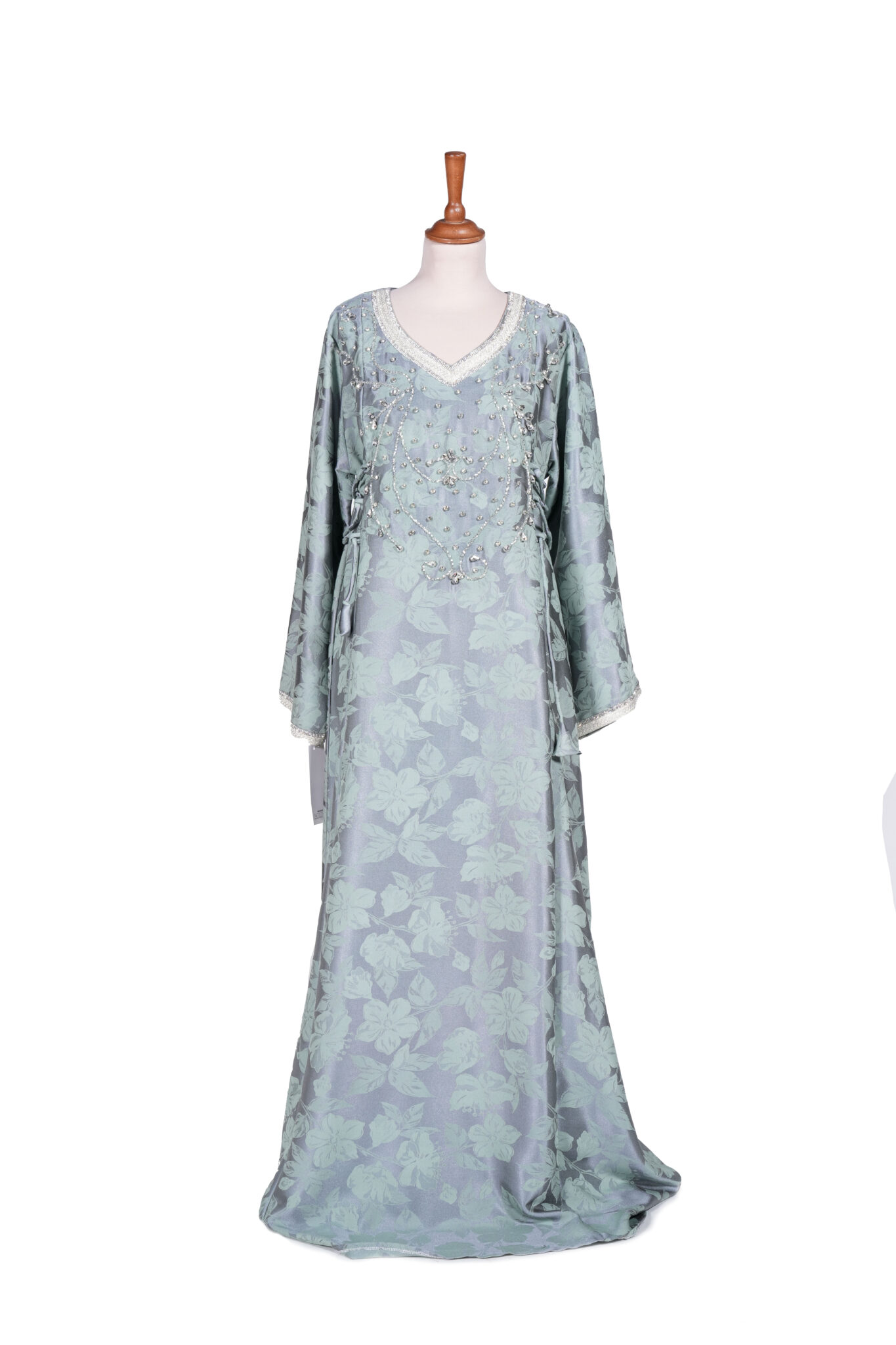Floral Jacquard Kaftan with Crystal-Embellished Neckline