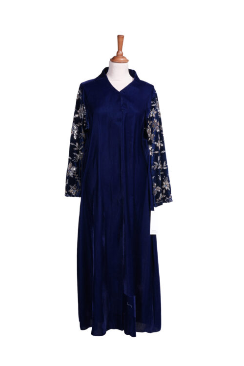 Elegant Embroidered Abaya with Sheer Floral Sleeves