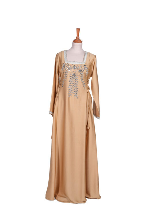 Golden Sand And White Kaftan with Crystal Embellished Bodice