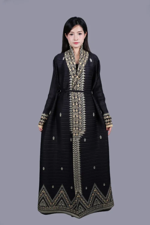 Elegant Black Abaya with Intricate Golden Embroidery