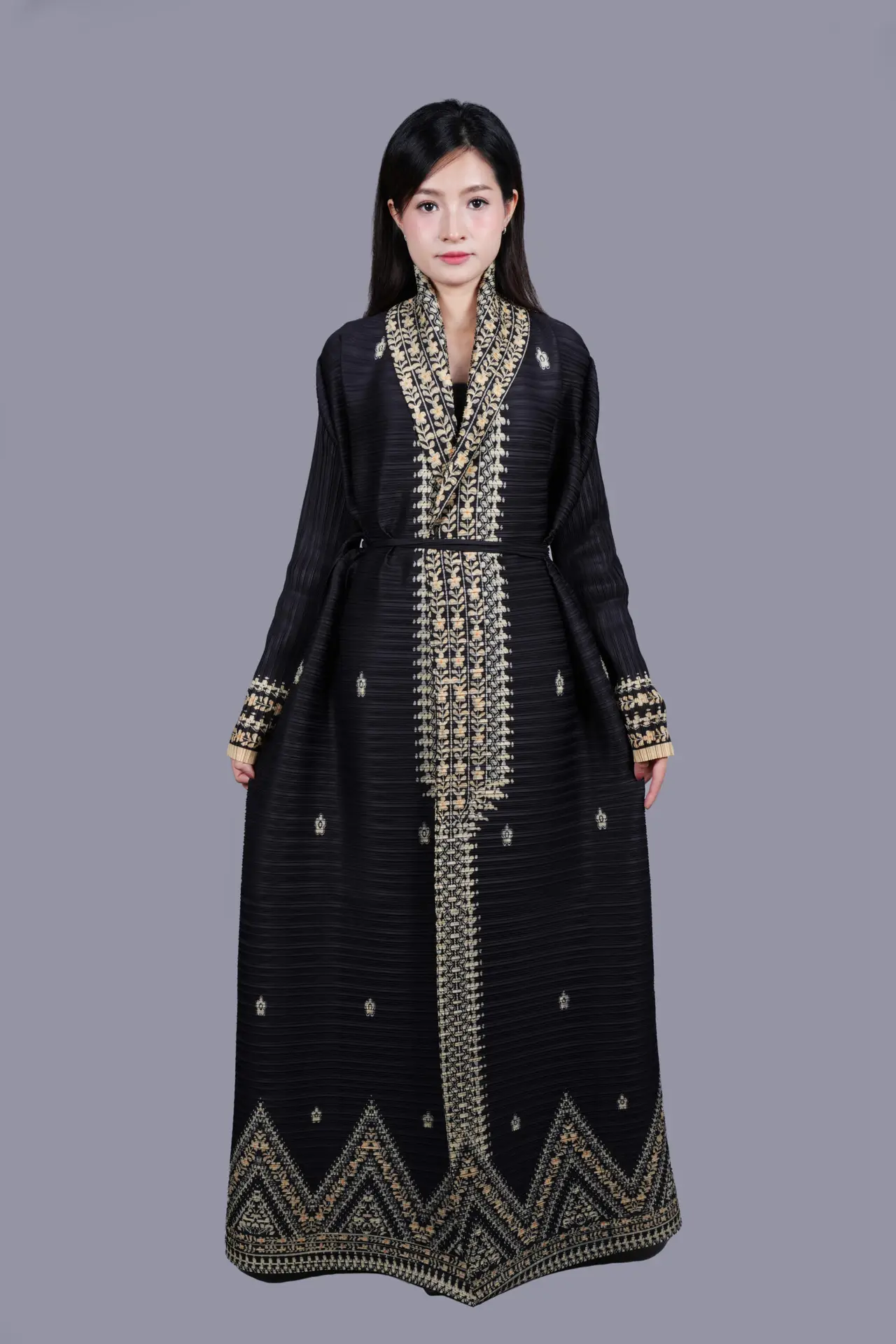 Black Embroidered Abaya with Golden Detailing